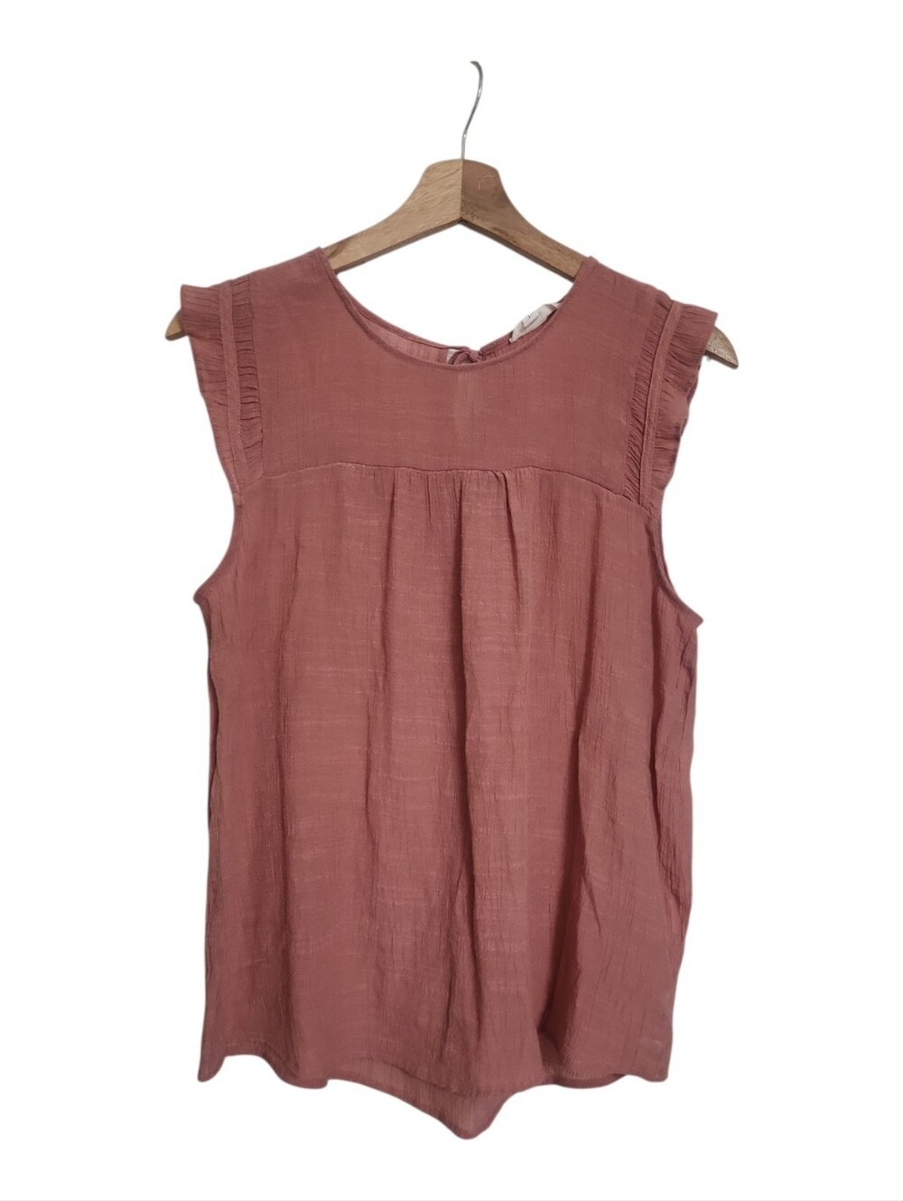 Mine Dusty Rose Ruffled Sleeveless Top Size L